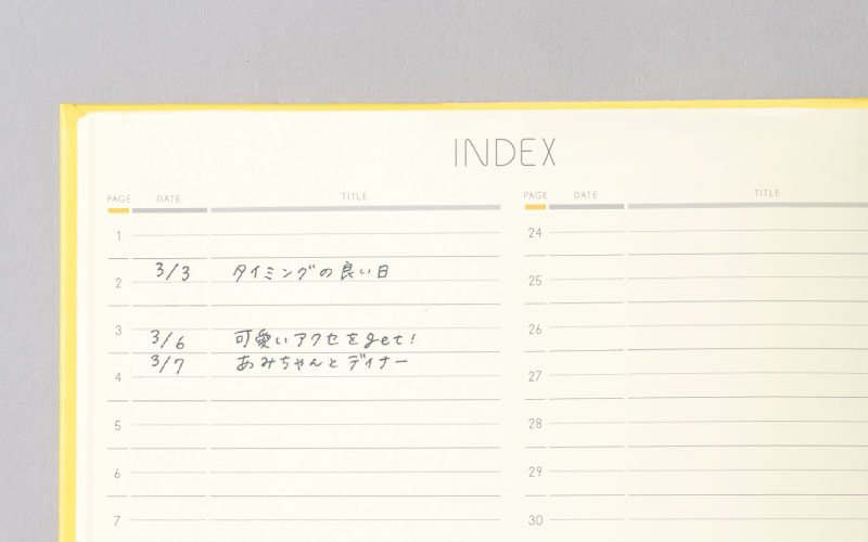 INDEXページには大切な日を