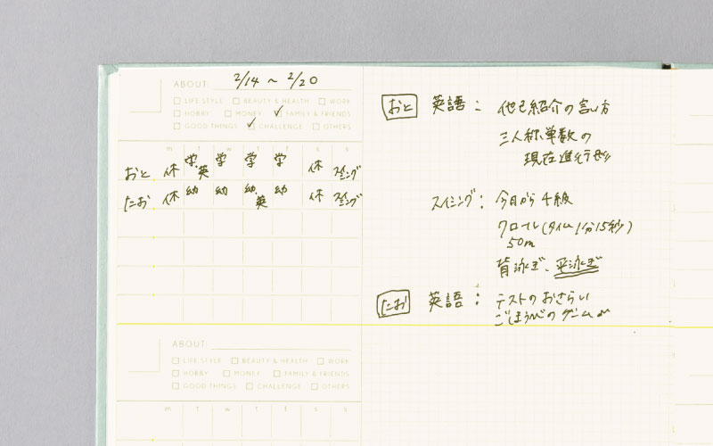 一ヶ月を振り返るREVIEWING LOGページ