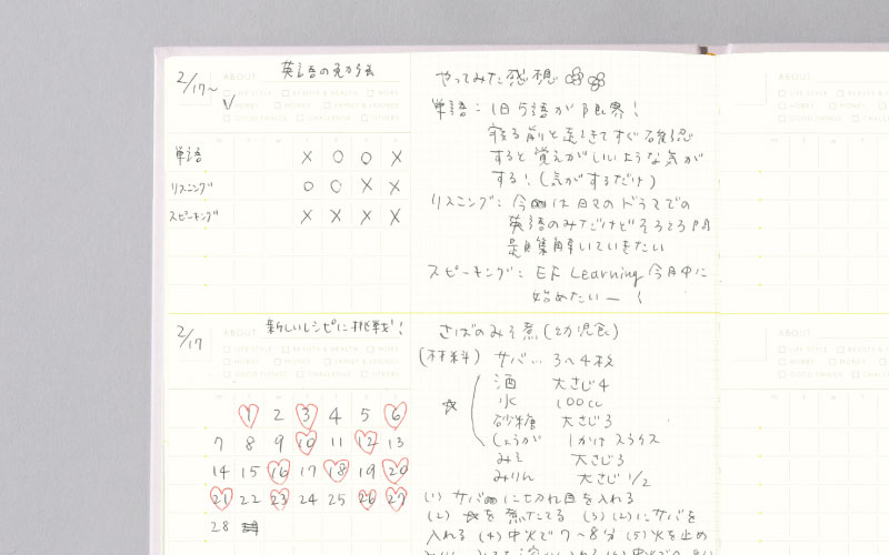 一ヶ月を振り返るREVIEWING LOGページ